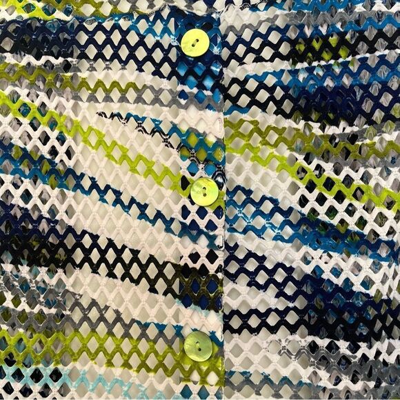 Frank Lyman Lagenlook Crochet Drape Open Cardigan Artsy Perforated Green Blue 12 - Picture 9 of 11